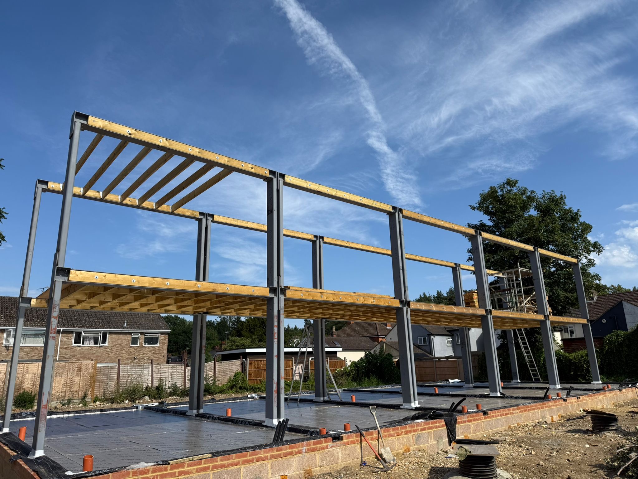 Steel frame apartment block two level deck complete